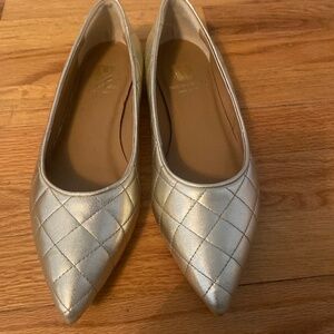 Bruno Magli Metallic Gold Quilted Leather Bianca Pointed Toe Flats